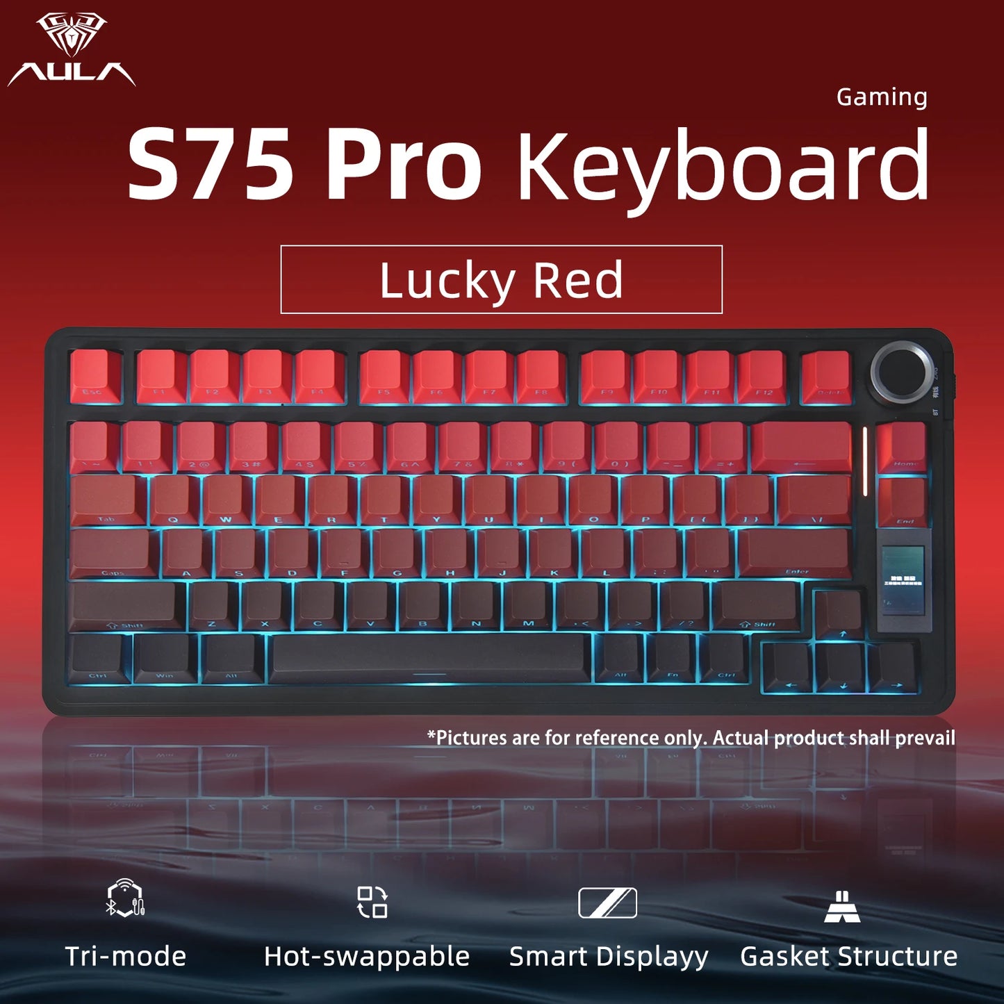 AULA S75 PRO Mechanical Keyboard 75% Custom Layout RGB Backlight Wireless Bluetooth Gaming Keyboard with Screen Knob