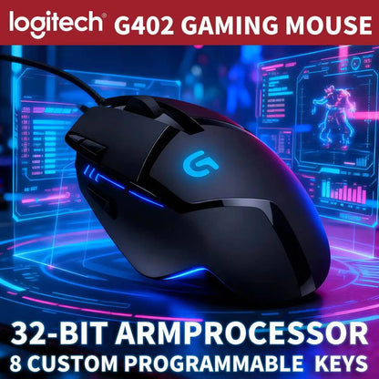 Logitech G402 Wired Gaming Mouse 32-Bit ARM Processor 8 Buttons 500 IPS Anti-Slip for All-Day Gaming and Work Sessions
