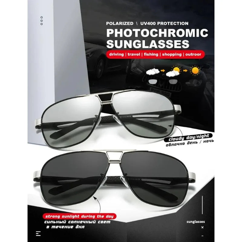 Top Aluminum Magnesium Square Polarized  Photochromic Sunglasses Men Sun Glasses Military Safety Driving Oculos De Sol Masculino