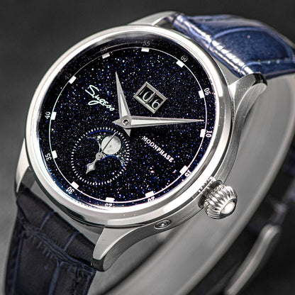 Sugess 2022 Luxury Man Watch Moonphase Blue GoldStone Dial Tianjin 2528 Movement Stainless Steel Starry Sky Limited Edition V3