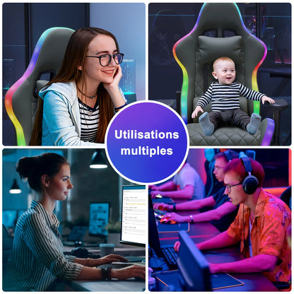 Gaming Chair,Ergonomic Gaming Chair with LED,Adjustable Computer Chair for Teenagers,Lumbar Cushion,Gamer Chair,Black
