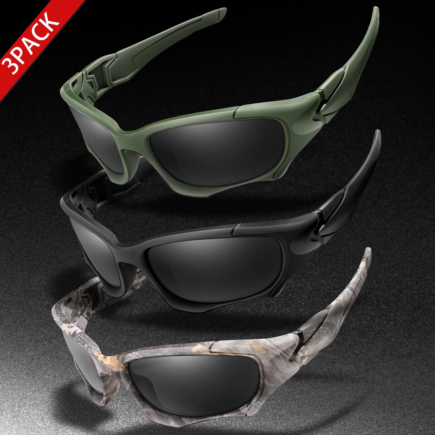 3-PACK Trendy Outdoor Tactics Sports Sunglasses Men and Women Cycling Glasses Driving Camping Travel Colorful Goggles