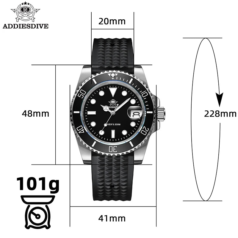 ADDIESDIVE Watch Men's Waffle Strap 200m Waterproof Outdoor Sports Watch C3 Super Luminous Quartz Watch  Relogios Masculino