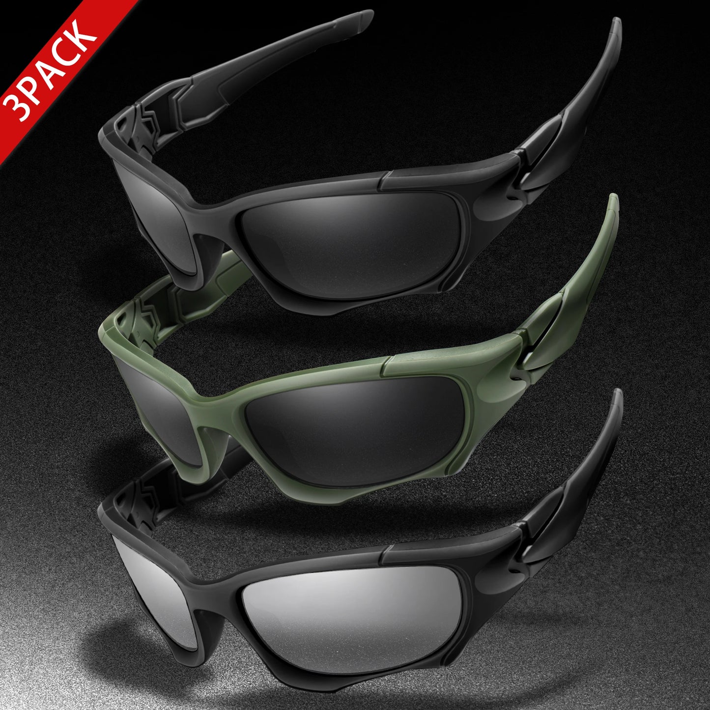 3-PACK Trendy Outdoor Tactics Sports Sunglasses Men and Women Cycling Glasses Driving Camping Travel Colorful Goggles