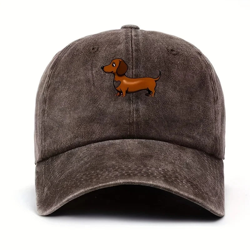 Cute Sausage Dog Pattern Printed Baseball Hat with Adjustable Snap Button Lightweight Valentine's Day Gift