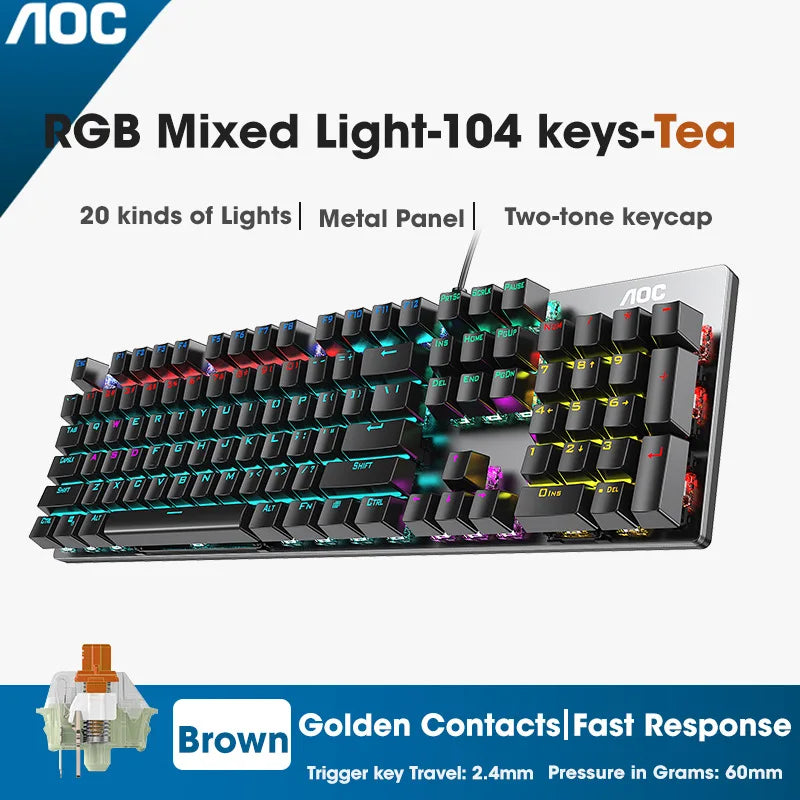 GK410 104 Keys Metal Panel Mechanical Keyboard RGB Light green black tea axis esports full non-impact game computer keyboard