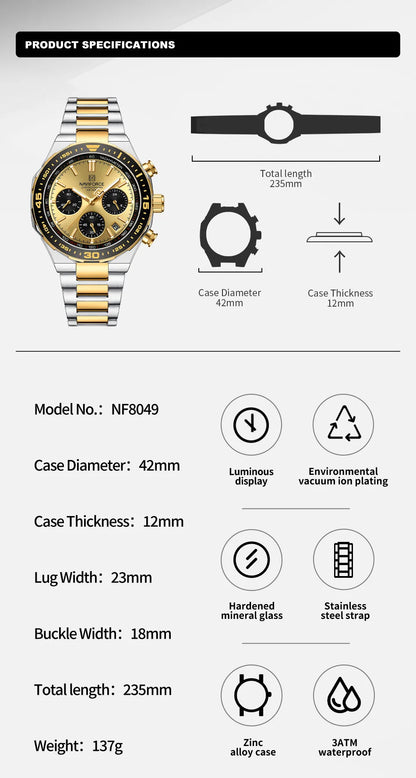 NAVIFORCE Men's Watches Quartz Fashion Business Classic Water Resistant Stainless Steel Strap WristWatch New Male Clock in 2024