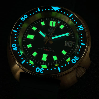 STEELDIVE Men Bronze Dive Watch 200M Water Resistant Ceramic Bronze Bezel Automatic Movement Wristwatch