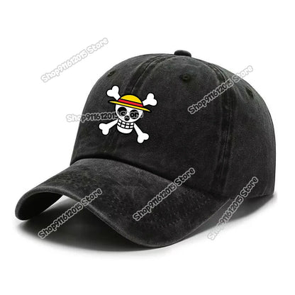 One Piece Men Washed Baseball Cap Unisex Retro Hip-hop Peak Caps Anime Luffy Male Outdoor Trucker Hat Travel Sunscreen Sunhat
