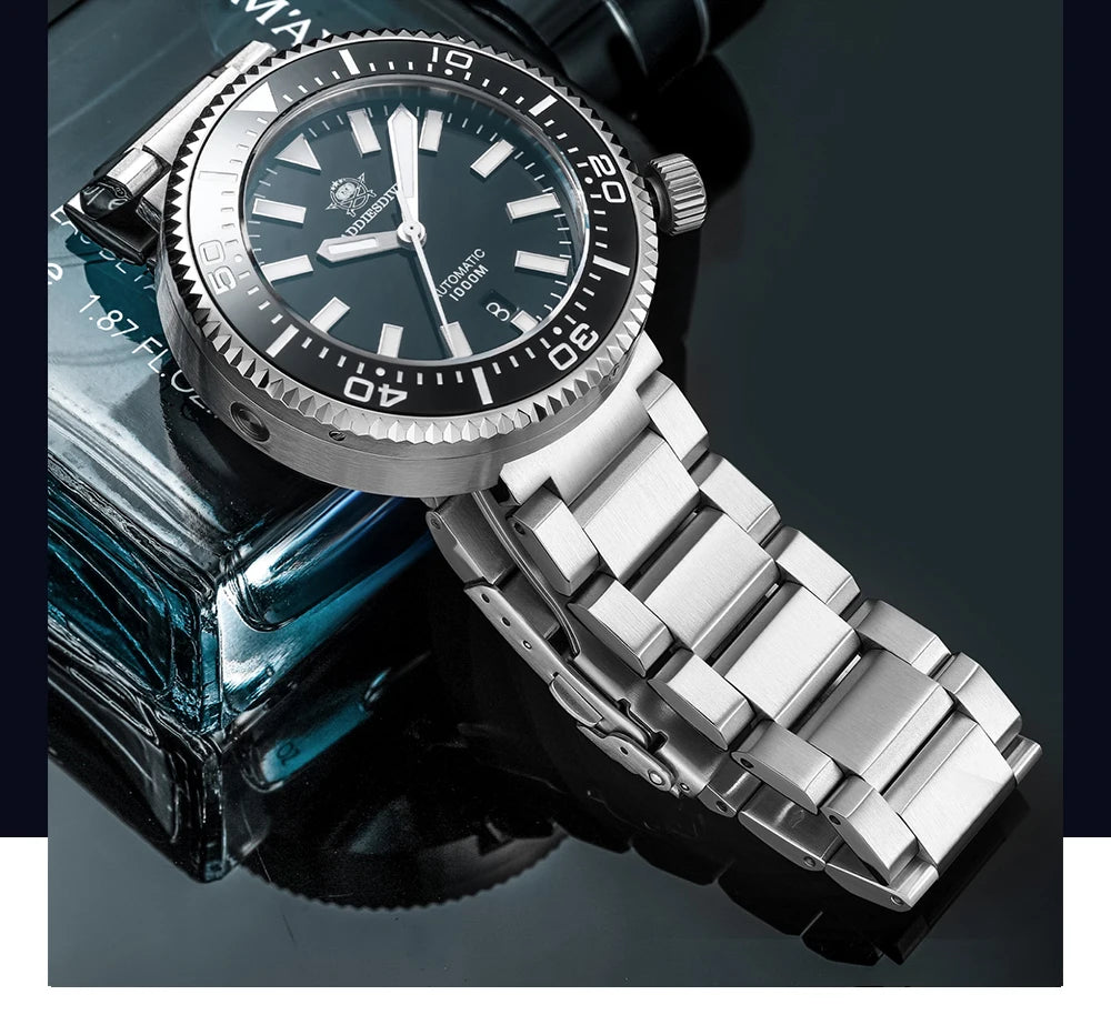 Orologio da immersione di lusso da uomo ADDIESDIVE, impermeabile fino a 1000 m, con vetro zaffiro e quadrante luminescente – Orologio meccanico a carica automatica