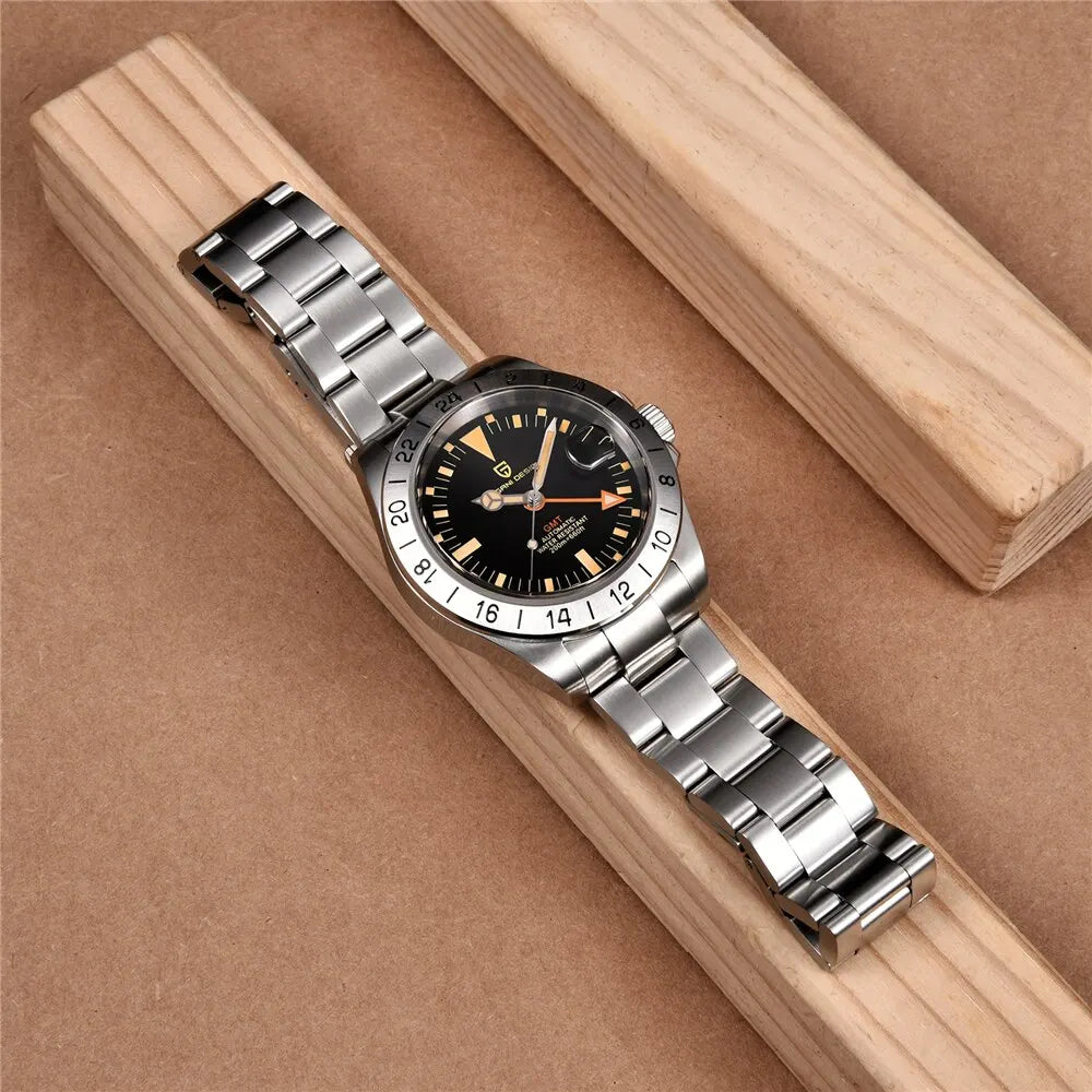 PAGANI DESIGN 2025 New Men's Automatic Mechanical Watch GMT Classic Retro Stainless Steel 200m Water Resistant Men's Wristwatch