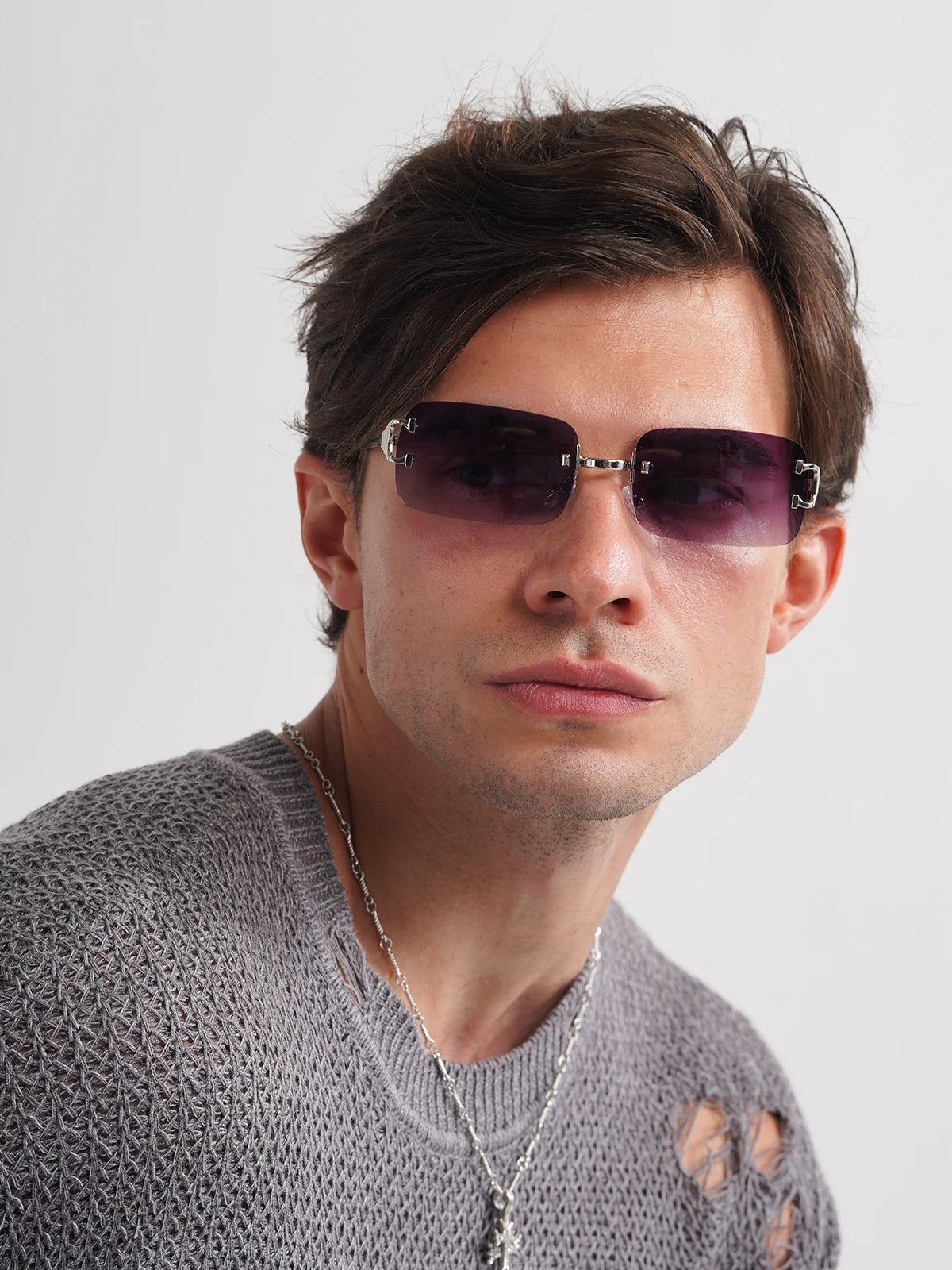 Ruiao 2026 rimless sunglasses UV400 fashion square metal glasses for men women designer man's brand sun shades for outdoor