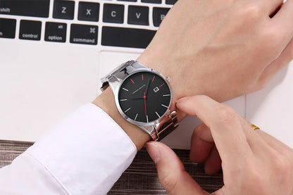 Hannah Martin herenhorloge, roestvrijstalen kast, quartz uurwerk, wijzerplaat van 41 mm, zakelijke stijl, met kalenderweergave (imitatie)