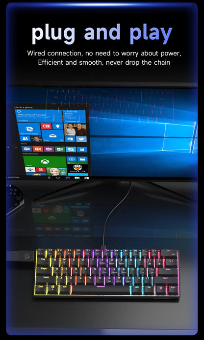 Ajazz NK61 Wired Mechanical Keyboard 60% Mixed Color RGB Hot-Swap 61 Keys Gaming Keyboard Rad Switch for Esports Gamers