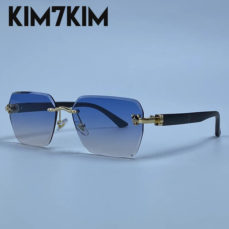Square Rimless Photochromic Sunglasses Men Vintage Sun Glasses 2026 Luxury Designer Shades Male Cut Lenses Frameless Eyewear