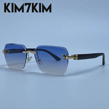 Square Rimless Photochromic Sunglasses Men Vintage Sun Glasses 2026 Luxury Designer Shades Male Cut Lenses Frameless Eyewear