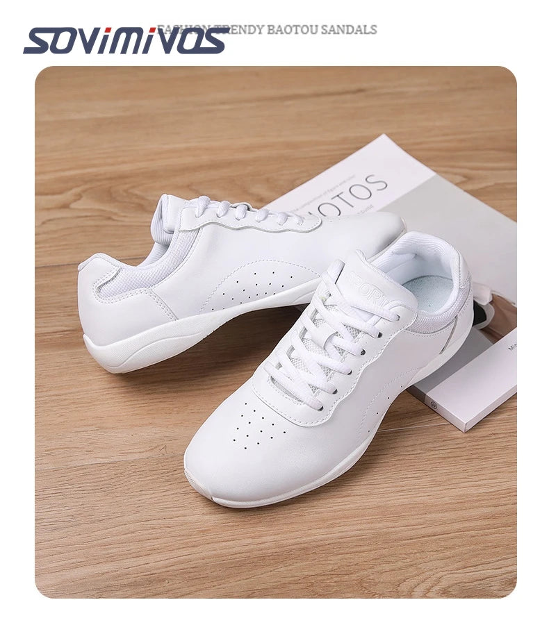 Women Dance Shoes Lightweight Flat Athletic Shoes Competitive Aerobic Gymnastics Shoes Fitness Sports Shoes White Dance Sneakers