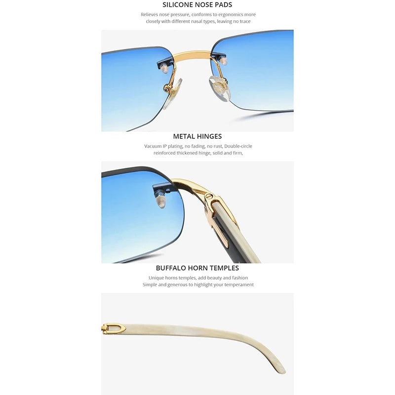 HEPIDEM Buffalo Horn Glasses Men Famous Brand Design Rimless Sunglasses Women Luxury Eyewear Horn-Rim Frameless Buffs Eyeglasses
