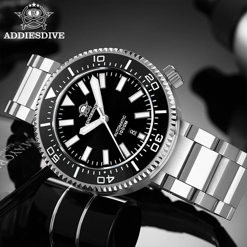 Orologio da immersione di lusso da uomo ADDIESDIVE, impermeabile fino a 1000 m, con vetro zaffiro e quadrante luminescente – Orologio meccanico a carica automatica