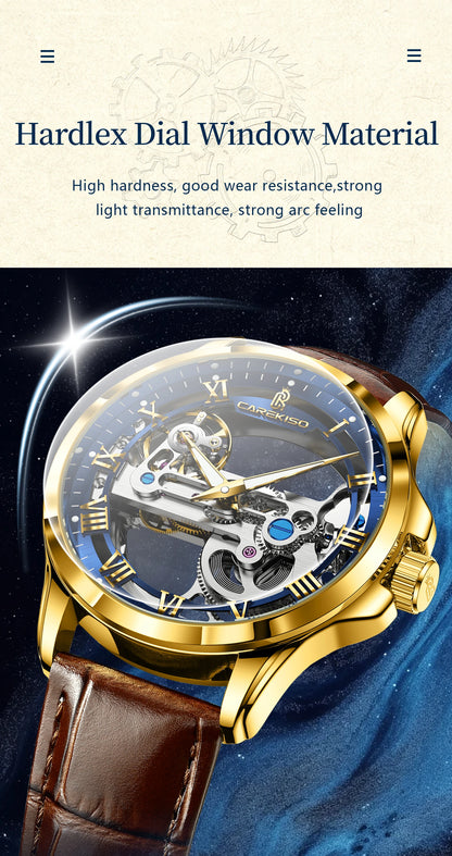 CAREKISO Fashion Men's Watches Original Mechanical Leather Men Clock Waterproof Hollow Tourbillon Automatic Man Watch Reloj Male