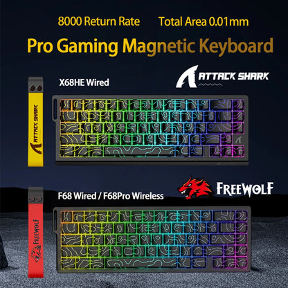 ATTACK SHARK X68HE Magnetic Switch Gaming Keyboard 8KHz Rapid Trigger Mechanical Keyboard | FREEWOLF F68/F68 Pro Wired & Wireless Magnetic Gaming Keyboard