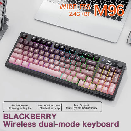 M96 Bluetooth Wireless Keyboard FREEWOLF Digital Display,RGB Backlight,2000mAh Battery & PBT Keycaps for PC/Laptop