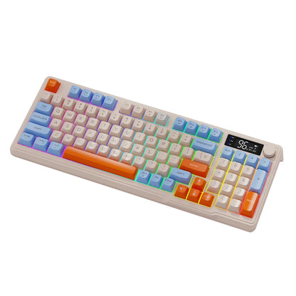 M96 Bluetooth Wireless Keyboard FREEWOLF Digital Display,RGB Backlight,2000mAh Battery & PBT Keycaps for PC/Laptop