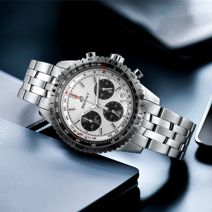 BERNY Chronograph Watches for Men Aviation Multifunction Quartz Men's Watch Date Sapphire Super Luminous Luxury Wristwatch