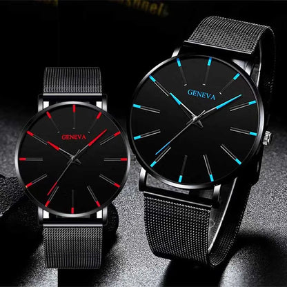 Montre pour homme – Montre à quartz de luxe, style décontracté, fine, bracelet en maille d'acier, étanche, modèle sportif