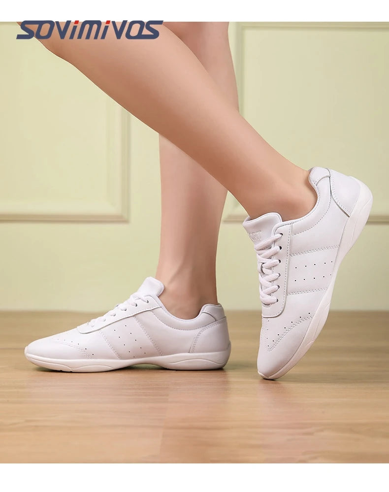 Women Dance Shoes Lightweight Flat Athletic Shoes Competitive Aerobic Gymnastics Shoes Fitness Sports Shoes White Dance Sneakers