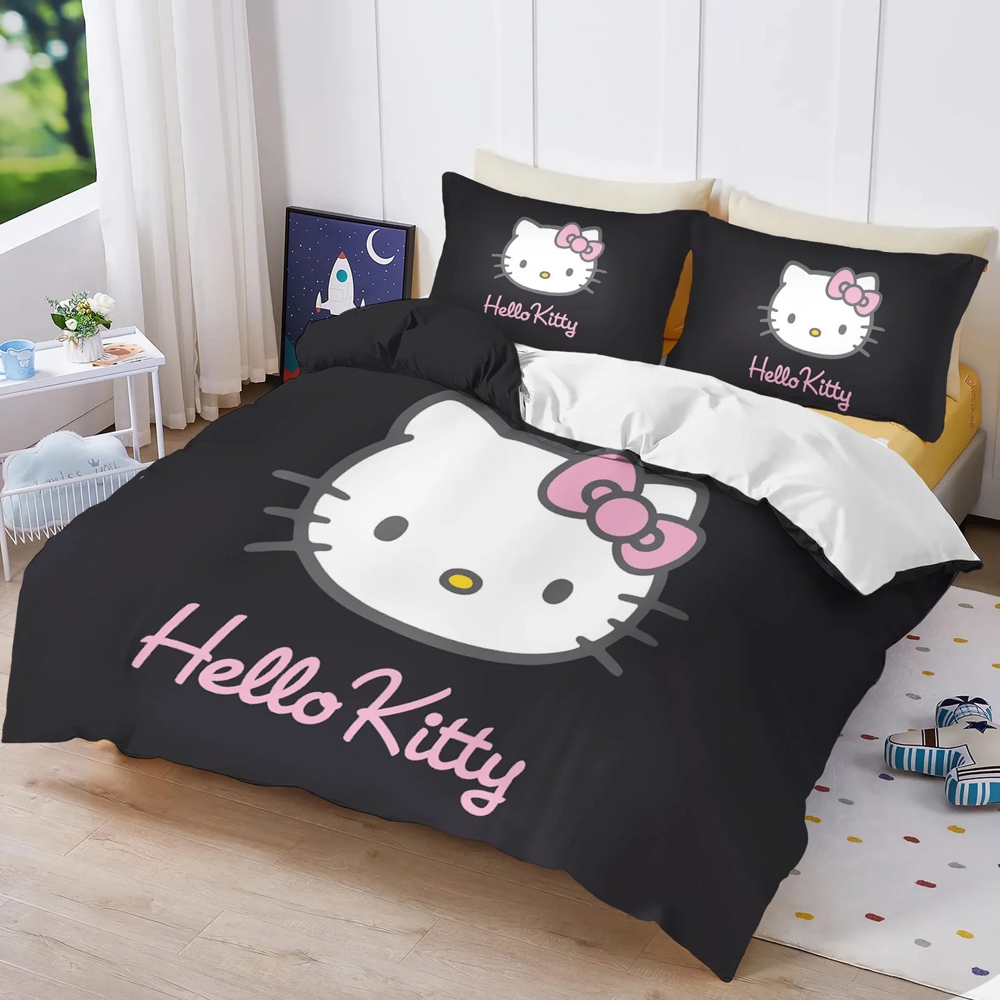 Hello Kitty Duvet Cover Set Comforter Bedding 3D Children's Bedding Set 3-Piece 1 Quilt Cover King Size