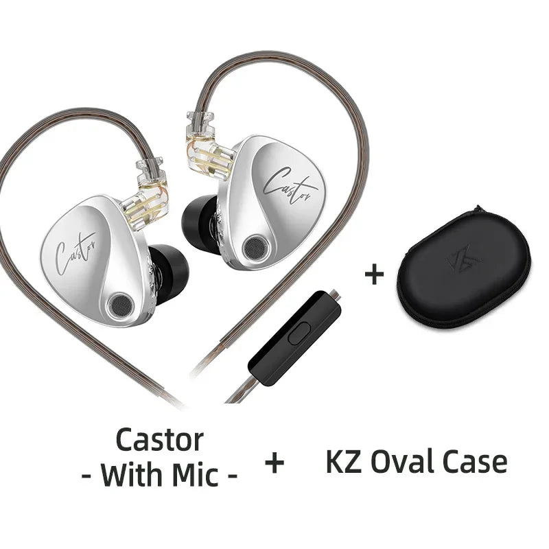 KZ Castor Wired Earbuds HiFi Bass Earphones with Dual Dynamic Drivers, Tunable Balanced Armature In-Ear Headphones, High Resolution Audio Earbuds