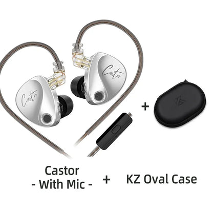 KZ Castor Wired Earbuds HiFi Bass Earphones with Dual Dynamic Drivers, Tunable Balanced Armature In-Ear Headphones, High Resolution Audio Earbuds