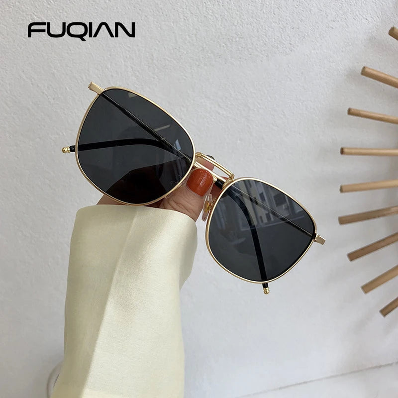 Fashion Metal Square Sunglasses Women Men Stylish Round Sun Glasses Ladies Retro Black Driving Shades UV400