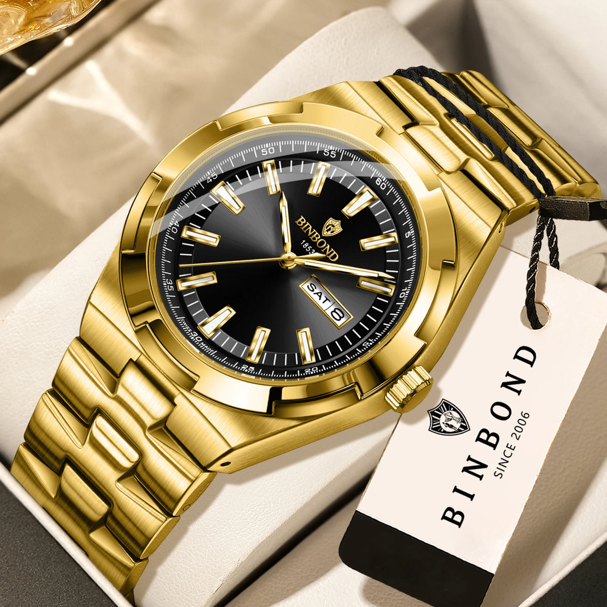Orologi al quarzo BINBOND in acciaio inossidabile da uomo – Orologio di lusso, impermeabile e luminescente – Modello originale da uomo