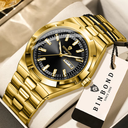 Orologi al quarzo BINBOND in acciaio inossidabile da uomo – Orologio di lusso, impermeabile e luminescente – Modello originale da uomo