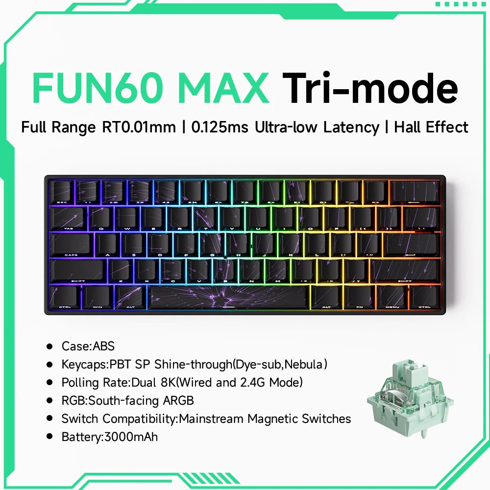 Akko MonsGeek FUN60 mechanische Tastatur mit Magnetschaltern, 60% Gaming-Tastatur, Rapid Trigger 0.01mm, 8K ARGB, HE/TMR Custom-Tastatur