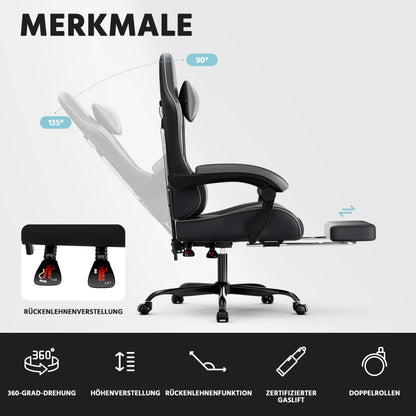 Ergonomic Computer Gaming Chair with Waist Support, Breathable PU Leather Office Chair, Seat Height and Backrest Adjustable