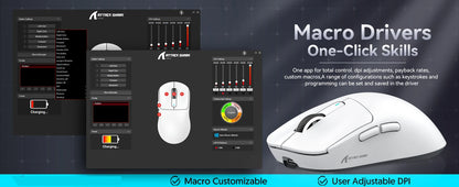 ATTACK SHARK X3 vezeték nélküli gaming egér, 49g ergonomikus PC egér, három üzemmód, PAW3395 26K DPI optikai érzékelő, programozható gombok