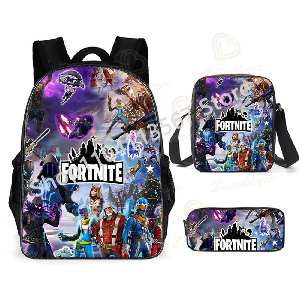 Set de 3 bucăți de ghiozdane Fortnite pentru băieți și fete, cu tematică Battle Royale, seturi de ghiozdane pentru jocuri, rucsacuri pentru jocuri, cadouri școlare