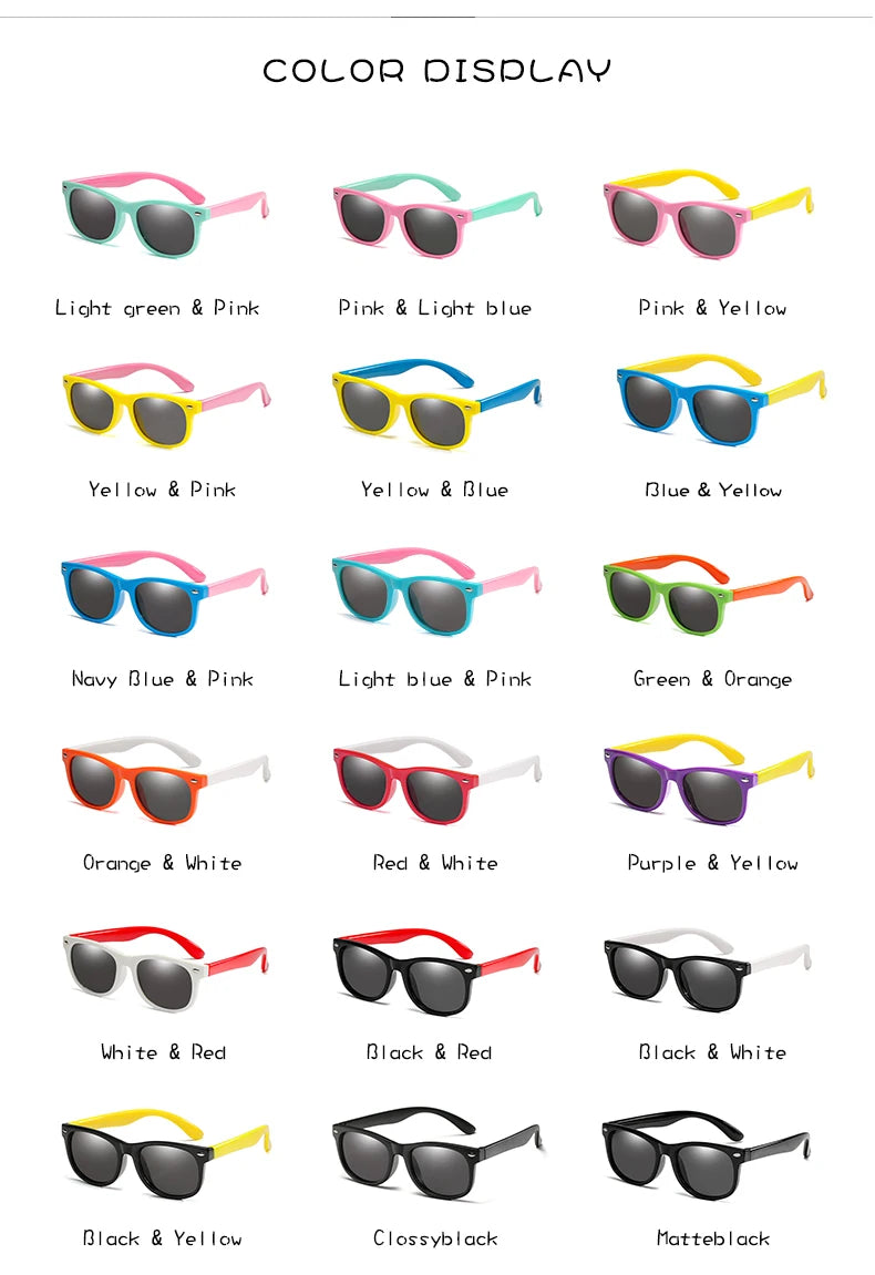 Polarized Kids Sunglasses TR90 Silicone Gel Frame Classic Square Children Sun Glasses Girls Boys Multi Color Baby Goggles UV400