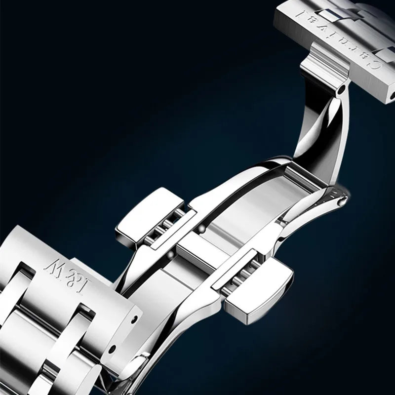 Luxe mechanisch herenhorloge Reloj CARNIVAL van wolfraam, automatisch uurwerk MIYOTA 8205, waterdicht.