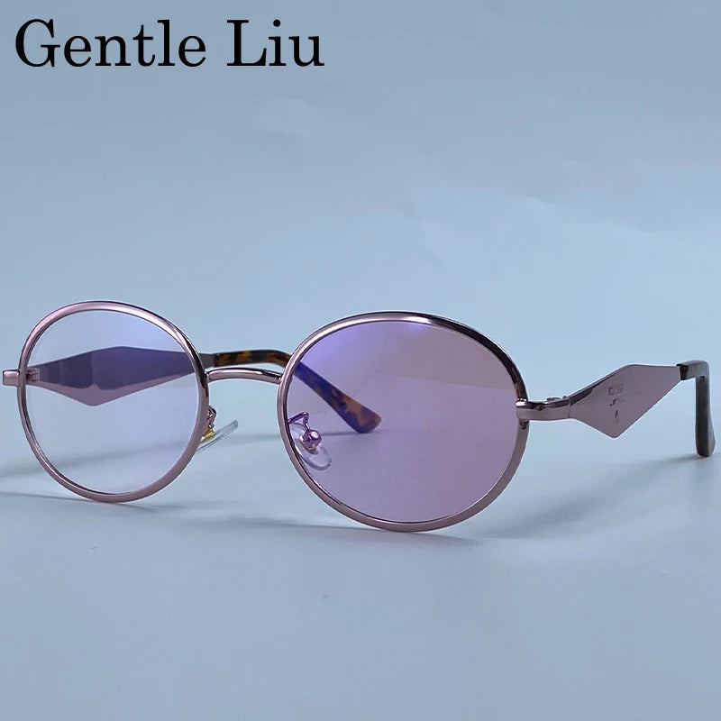Metal Frame Round Punk Photochromic Sunglasses Women 2026 Luxury Brand Designer Steampunk Oval Sun Glasses Outdoor Eyewear Shade