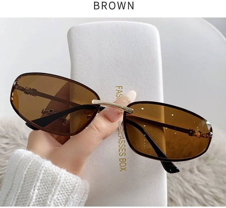 Gradient Oval Frameless Women's Sunglasses High Quality Luxury Brand Y2k Rimless Glasses Women High-end Punk Popular Shades UV