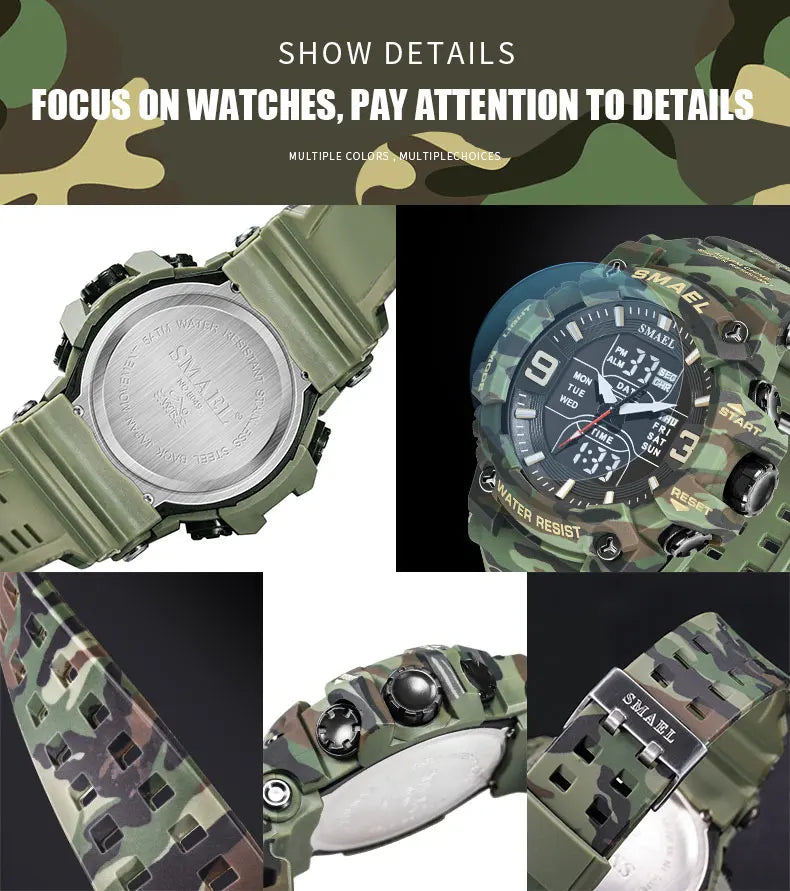 Military Watches Men Sport  Watch Waterproof Alarm Clock Dual Time Wristwatches Digital 8049B Army Watches Military