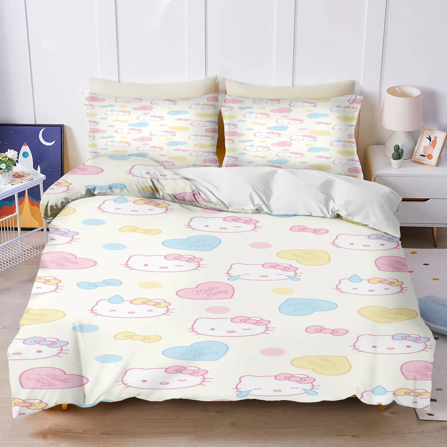 Hello Kitty Duvet Cover Set Comforter Bedding 3D Children's Bedding Set 3-Piece 1 Quilt Cover King Size