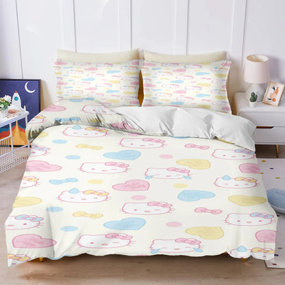 Hello Kitty Duvet Cover Set Comforter Bedding 3D Children's Bedding Set 3-Piece 1 Quilt Cover King Size