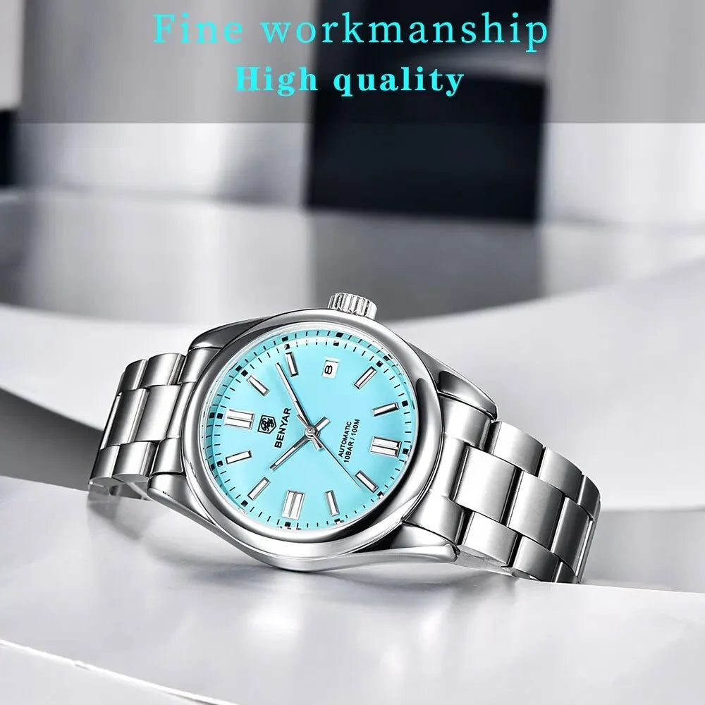 BENYAR 39mm Automatic Mechanical Watch Seagull Movt Men Stainless Steel 100M Waterproof Clock BWG-9 Luminous Reloj Hombre