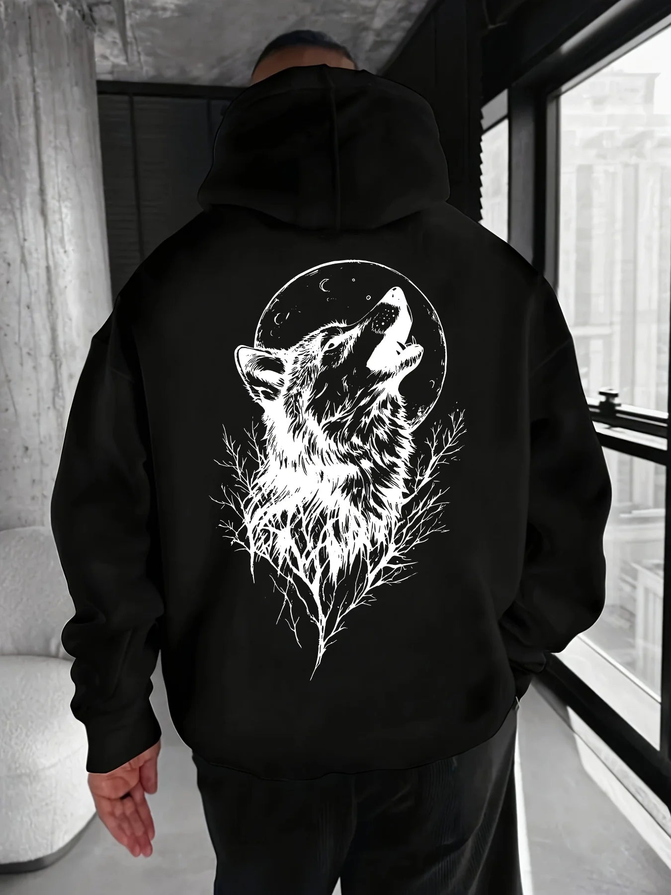 Herren-Kapuzenpullover mit Wolfsmuster-Print – bequemer, lässiger und modischer Hoodie für Herren