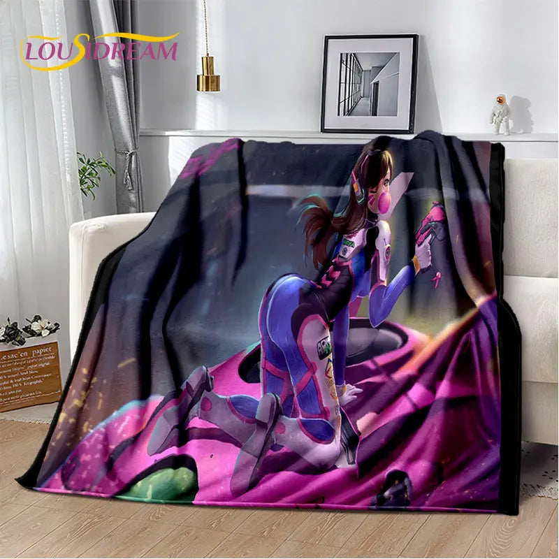 Overwatch Game Gamer DVA Reaper mekana plišana deka, flanelska deka za dnevni boravak, spavaću sobu, krevet, kauč, piknik, djecu, 3D